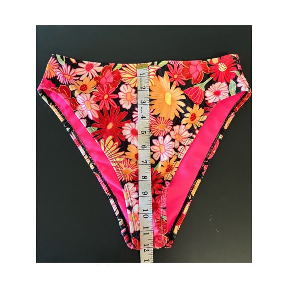 Wild Fable "Wild Child" Bikini Bottom pink floral High Waist High Leg Cheeky XS - Picture 5 of 5